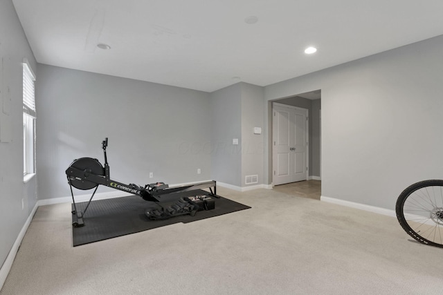 331 Hanton Way, Columbus, OH 43213 - exercise area featuring light colored carpet, baseboards, and recessed lighting