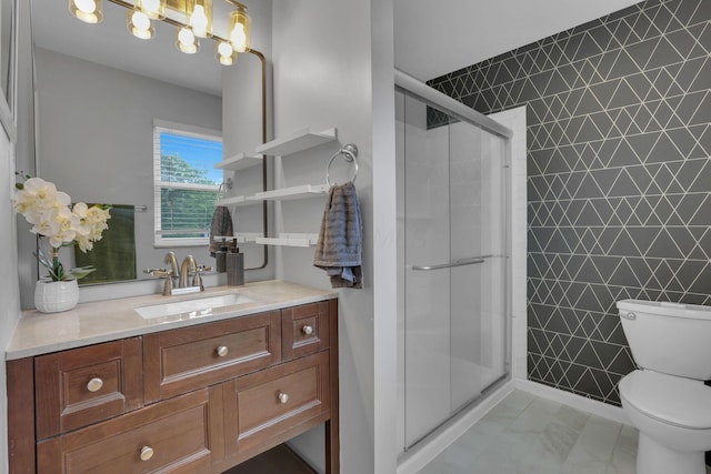 13680 Nantucket Ave NW, Pickerington, OH 43147 - full bathroom with marble look tile flooring, vanity, and a shower stall