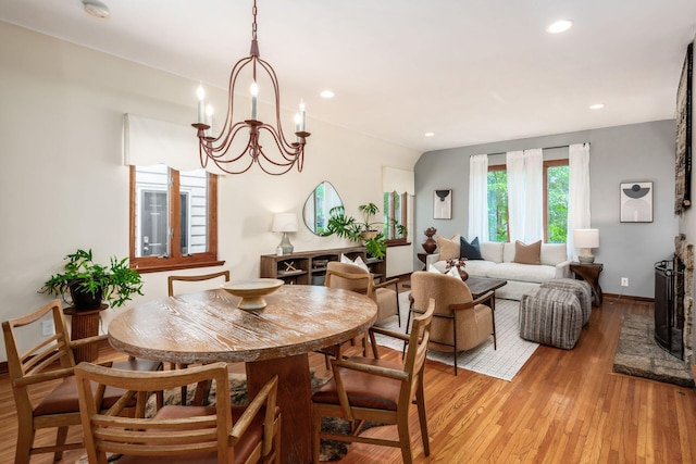 328 Chatham Rd, Columbus, OH 43214 - dining space with light wood finished floors, recessed lighting, and a chandelier