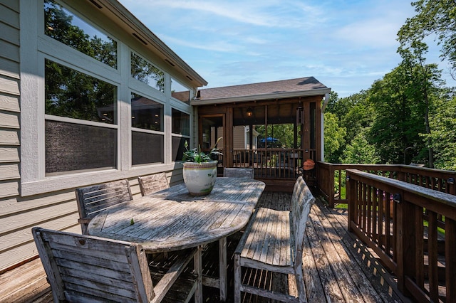 1355 Fisher Run Ct, Columbus, OH 43235 - wooden deck with a sunroom and outdoor dining space