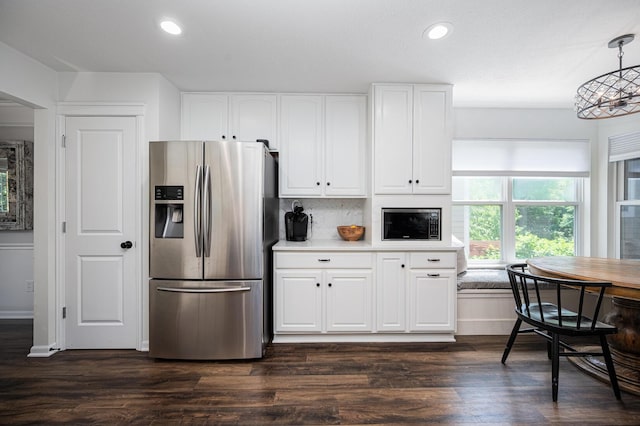 1355 Fisher Run Ct, Columbus, OH 43235 - kitchen with stainless steel appliances, white cabinetry, dark wood-style flooring, light countertops, and recessed lighting
