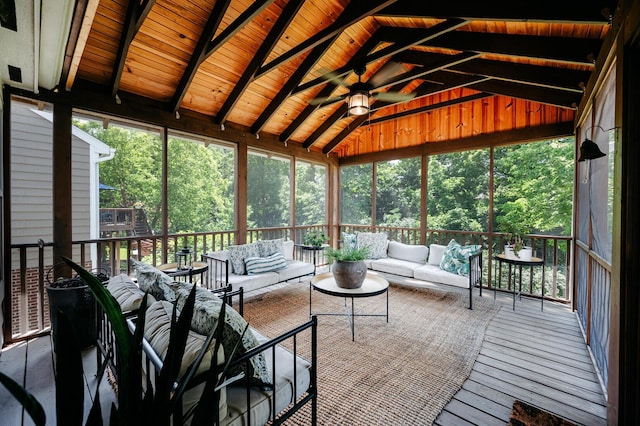 1355 Fisher Run Ct, Columbus, OH 43235 - sunroom / solarium with an outdoor hangout area, lofted ceiling, and a ceiling fan