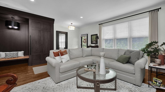 1098 Oregon Ave, Columbus, OH 43201 - living area with wood finished floors, ornamental molding, and recessed lighting