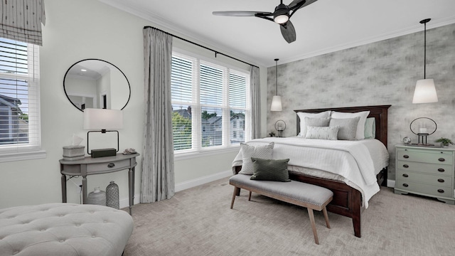 1098 Oregon Ave, Columbus, OH 43201 - carpeted bedroom featuring crown molding and a ceiling fan