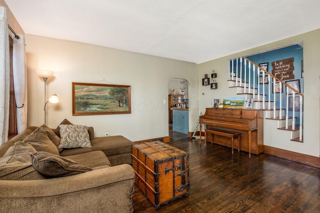 2380 Cedar Hill Rd SW, Amanda, OH 43102 - living room with arched walkways, wood-type flooring, and stairs