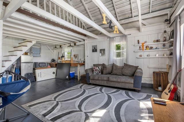 2380 Cedar Hill Rd SW, Amanda, OH 43102 - living room with concrete flooring and stairs