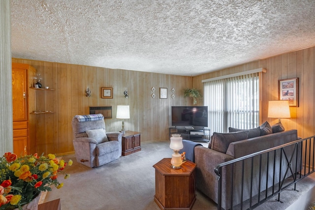 591 Knights Ave, Columbus, OH 43230 - carpeted living area featuring wood walls and a textured ceiling