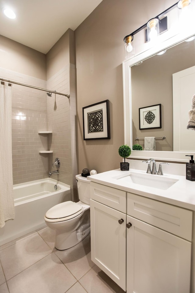 8210 Lilium Way, Plain City, OH 43064 - full bath featuring toilet, vanity, shower / bathtub combination with curtain, and tile patterned floors