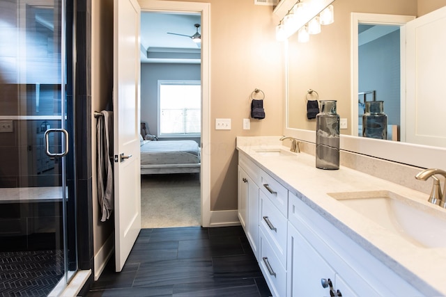 8210 Lilium Way, Plain City, OH 43064 - ensuite bathroom with double vanity, a stall shower, and baseboards