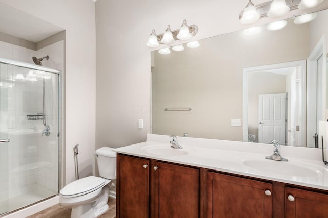 4609 Stoneworth Dr Unit 58, Hilliard, OH 43026 - bathroom featuring toilet, double vanity, a shower stall, and tile patterned floors