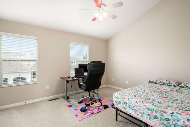 4609 Stoneworth Dr Unit 58, Hilliard, OH 43026 - carpeted bedroom featuring baseboards, lofted ceiling, an office area, and a ceiling fan