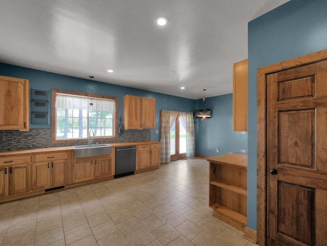 1803 County Road 26, Marengo, OH 43334 - kitchen featuring dishwasher, backsplash, plenty of natural light, light tile patterned flooring, and recessed lighting