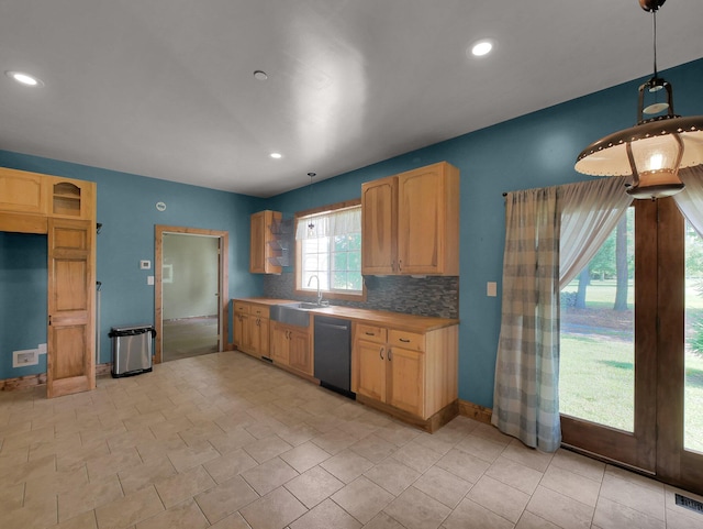 1803 County Road 26, Marengo, OH 43334 - kitchen with dishwashing machine, recessed lighting, tasteful backsplash, pendant lighting, and light brown cabinets