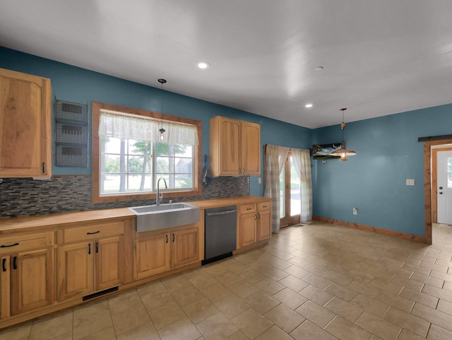 1803 County Road 26, Marengo, OH 43334 - kitchen featuring dishwasher, butcher block counters, backsplash, healthy amount of natural light, and recessed lighting