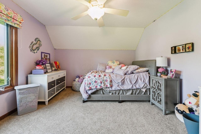 332 Waters Edge Dr, Hebron, OH 43025 - bedroom with vaulted ceiling, carpet, and a ceiling fan