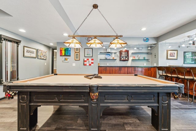 332 Waters Edge Dr, Hebron, OH 43025 - recreation room with billiards table, wet bar, recessed lighting, and wood finished floors
