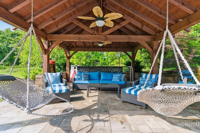 332 Waters Edge Dr, Hebron, OH 43025 - view of patio / terrace with a gazebo, an outdoor hangout area, and a ceiling fan