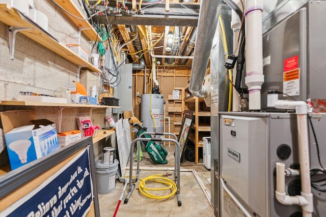 332 Waters Edge Dr, Hebron, OH 43025 - utility room featuring gas water heater, electric panel, and heating unit