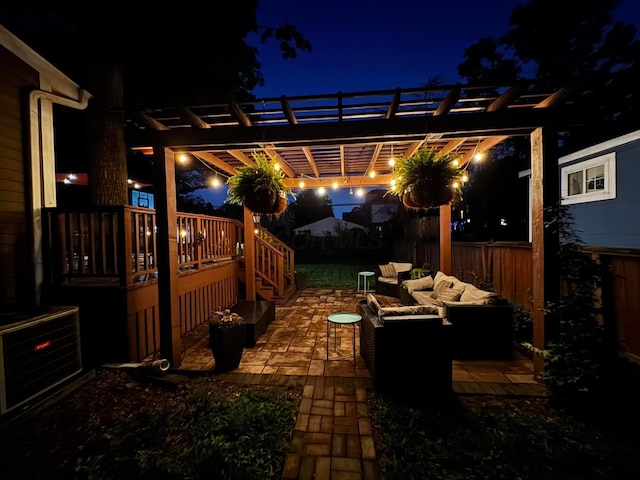 1480 Lincoln Rd, Columbus, OH 43212 - deck at twilight featuring outdoor lounge area, a patio, and a pergola