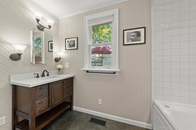 1480 Lincoln Rd, Columbus, OH 43212 - full bathroom with tile patterned flooring, vanity, crown molding, and a bath