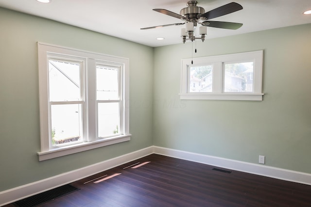 214 Moull St, Newark, OH 43055 - empty room with dark wood-style floors, a ceiling fan, and recessed lighting