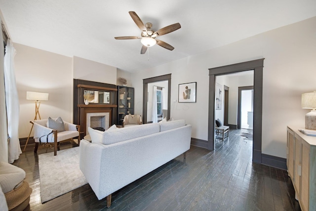 1214 Hamlet St, Columbus, OH 43201 - living room with a ceiling fan and dark wood-style flooring