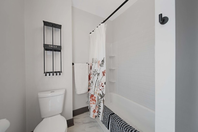 1214 Hamlet St, Columbus, OH 43201 - full bath with marble look tile flooring and shower / bathtub combination with curtain