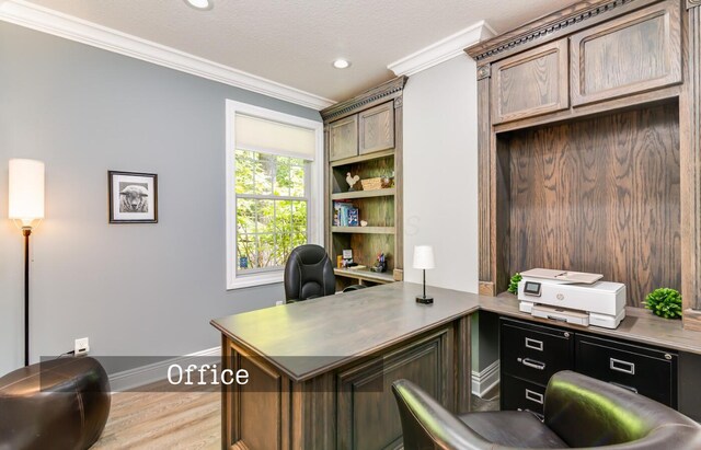 525 Floral Valley Dr W, Howard, OH 43028 - home office featuring ornamental molding, light wood-style floors, and recessed lighting