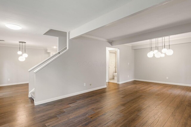1573 Arlington Ave, Marble Cliff, OH 43212 - spare room featuring baseboards, dark wood finished floors, stairs, crown molding, and beam ceiling