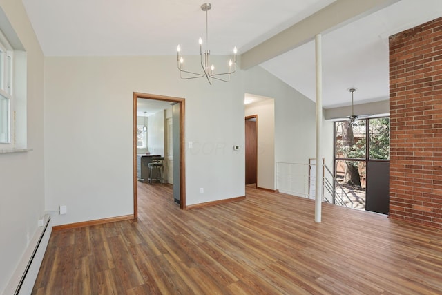 220 Hardy Way, Worthington, OH 43085 - empty room with a baseboard radiator, wood finished floors, a chandelier, and baseboards