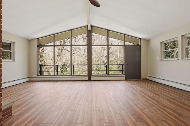 220 Hardy Way, Worthington, OH 43085 - unfurnished living room with wood finished floors, baseboards, ceiling fan, and a baseboard heating unit