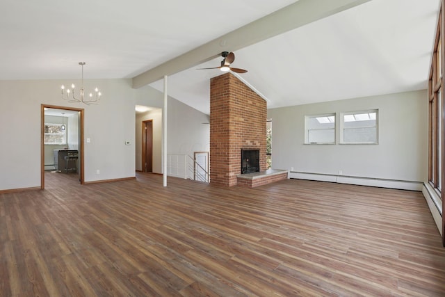 220 Hardy Way, Worthington, OH 43085 - unfurnished living room with a chandelier, a ceiling fan, wood finished floors, and a baseboard heating unit