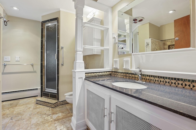 220 Hardy Way, Worthington, OH 43085 - full bath featuring baseboard heating, toilet, a stall shower, and vanity