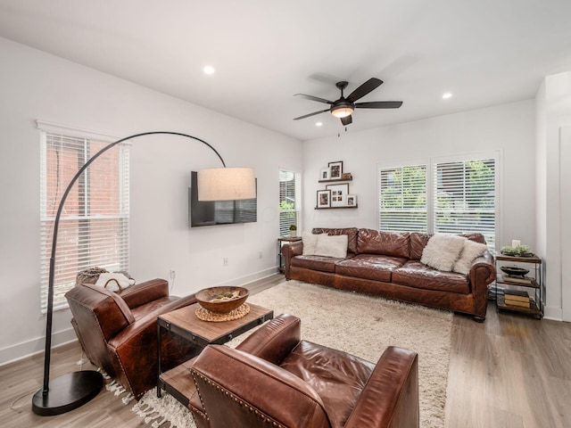 1210 Madison Ave, Columbus, OH 43205 - living area featuring wood finished floors, ceiling fan, and recessed lighting