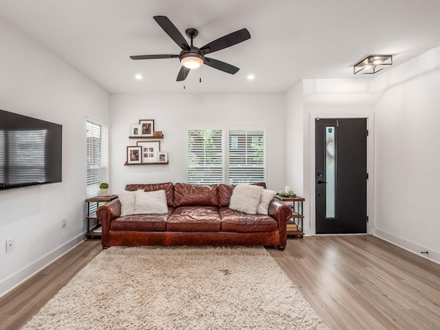 1210 Madison Ave, Columbus, OH 43205 - living room featuring wood finished floors, healthy amount of natural light, recessed lighting, and ceiling fan