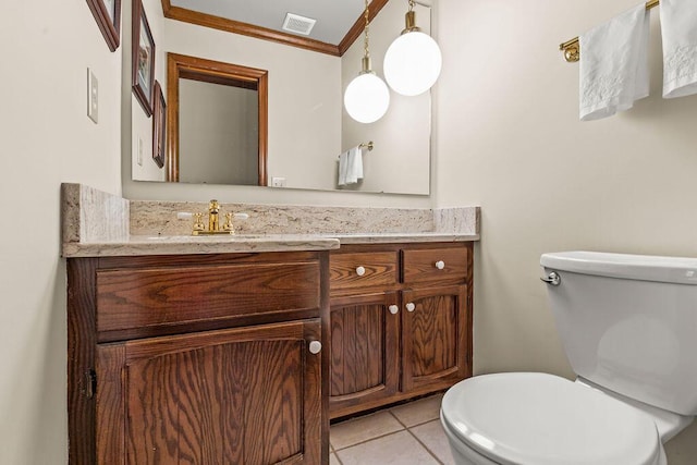 1212 Autumn Creek Cir, Westerville, OH 43081 - half bathroom featuring vanity, crown molding, and tile patterned flooring