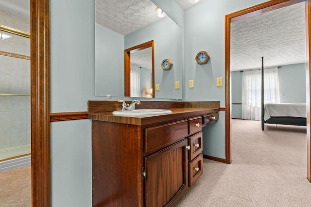 1212 Autumn Creek Cir, Westerville, OH 43081 - bathroom featuring a textured ceiling, vanity, and tiled shower