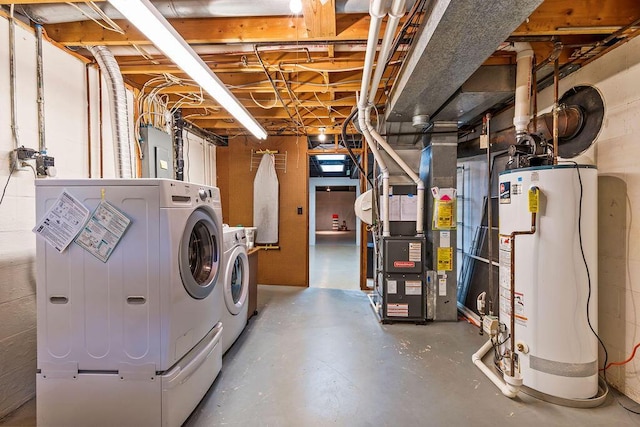 1212 Autumn Creek Cir, Westerville, OH 43081 - unfinished basement featuring gas water heater, independent washer and dryer, heating unit, and electric panel