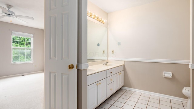 1486 Sedgefield Dr, New Albany, OH 43054 - full bathroom featuring double vanity, ceiling fan, and tile patterned flooring