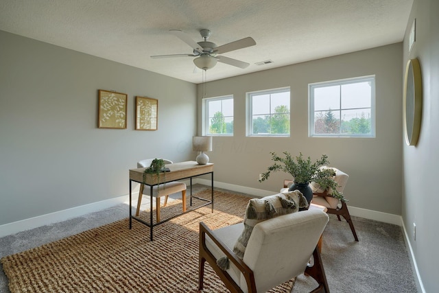 1957 Cumberland St, Newark, OH 43055 - carpeted home office with ceiling fan and a textured ceiling