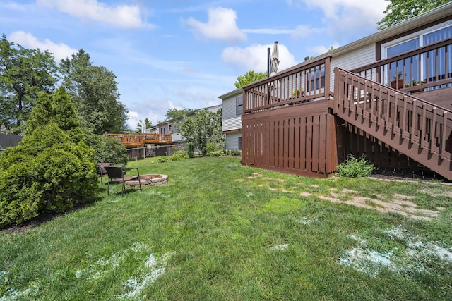 7603 Charlesway Dr Unit 87, Columbus, OH 43085 - view of yard featuring an outdoor fire pit and a wooden deck