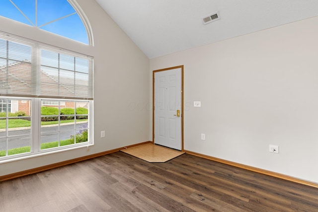 6858 Winrock Dr, New Albany, OH 43054 - unfurnished room with wood finished floors and high vaulted ceiling