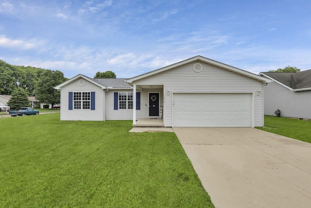 5010 Nelson Dr, South Bloomfield, OH 43103 - ranch-style house with a front lawn, a garage, and concrete driveway