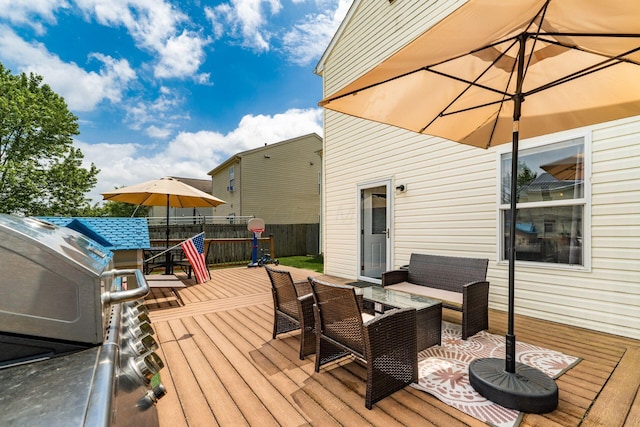 7524 Hemrich Dr, Canal Winchester, OH 43110 - deck with outdoor dining space, a grill, and an outdoor hangout area