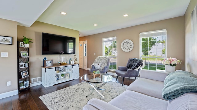 5225 Springdale Blvd, Hilliard, OH 43026 - living area with dark wood-style flooring and recessed lighting