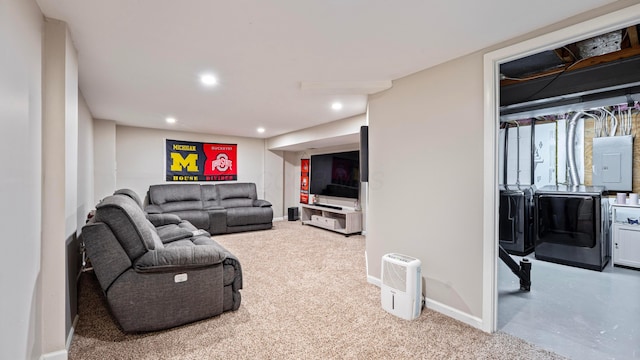 5225 Springdale Blvd, Hilliard, OH 43026 - living area with washer and dryer, electric panel, recessed lighting, and carpet flooring