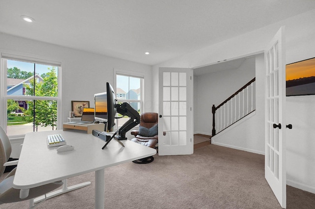 120 Heron Ave, Pataskala, OH 43062 - office area featuring french doors, carpet flooring, healthy amount of natural light, and recessed lighting