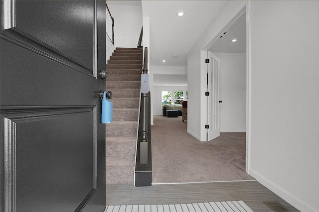 120 Heron Ave, Pataskala, OH 43062 - stairway with carpet floors and recessed lighting