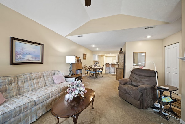 305 Pointe Pl Unit 12, Westerville, OH 43082 - living area featuring carpet floors, vaulted ceiling, and recessed lighting