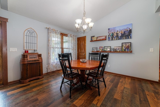 4091 Township Road 21, Marengo, OH 43334 - dining room with a chandelier, wood-type flooring, baseboards, and vaulted ceiling